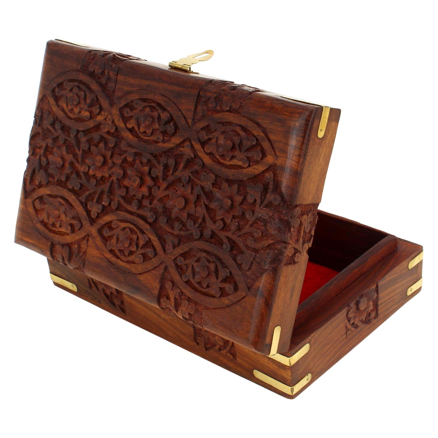 Ajuny Handcarved Treasure Chest Wooden Decorative Jewelry Storage Box Eye Floral Design Multipupose Small Memory Keepsake Box Pretty Gift Box Wood Trinket Boxes - 8X5 Inch