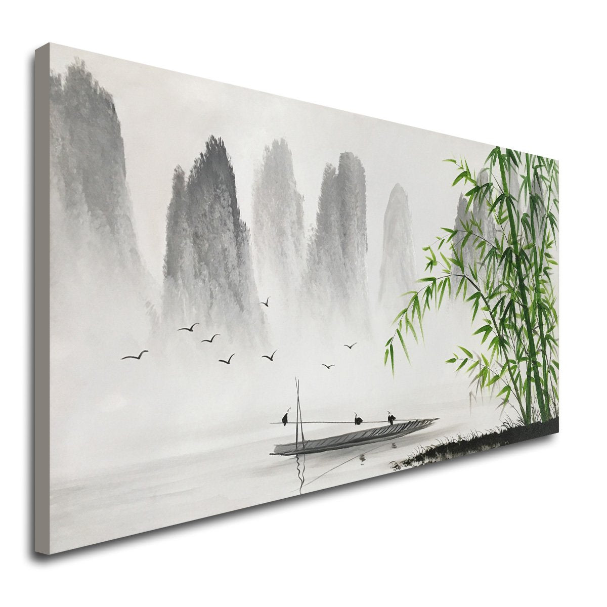 Winpeak Art Traditional Chinese Painting Black and White Landscape Canvas Wall Art Bamboo Artwork