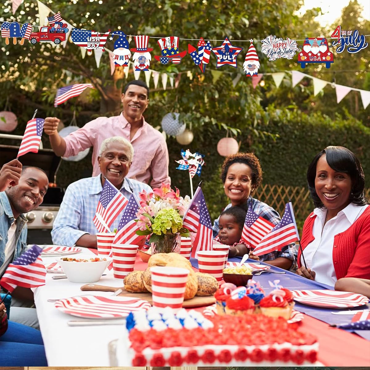 12pcs 4th of July Ornaments for Tree with Ropes Patriotic USA Flag Hanging Decorations Independence Day Wooden Hanging Decor Red White Blue Patriotic Christmas Tree for Summer Party Home Supplies