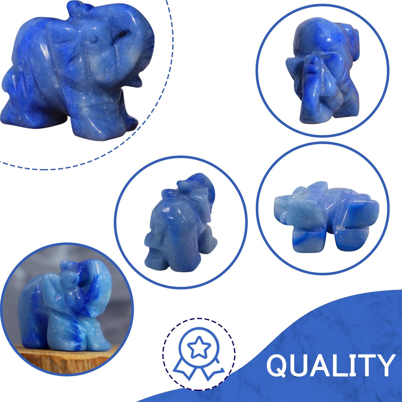 QINJIEJIE Blue Aventurine Crystals Elephant Decor Cute Desk Stones Polished Figurine Natural Gemstones Luck Decoration Home Room Office Pocket Hippie Decor Meditation Spiritual Gift for Women