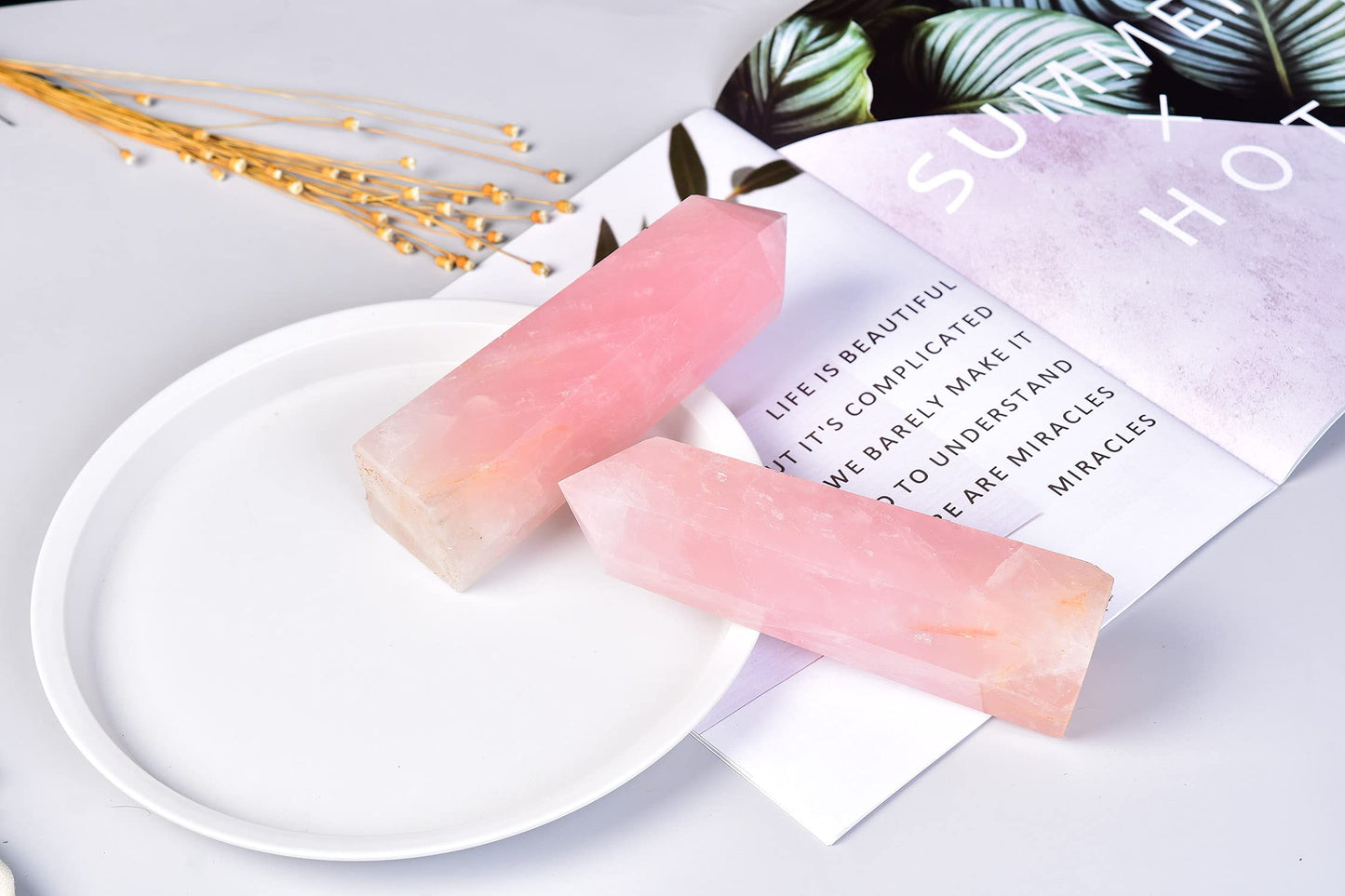 AMOYSTONE Rose Quartz Obelisk Tower Large Healing Crystal Wand Point 6 Faceted Reiki Chakra Meditation Therapy Pink 1.1-1.7 LBS