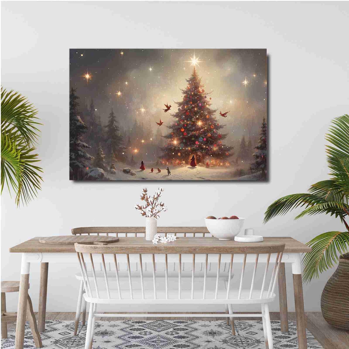 Framed Canvas Wall Art Christmas Trees Christmas TV artwork for winter and holiday homes 28x40in Wood Framed