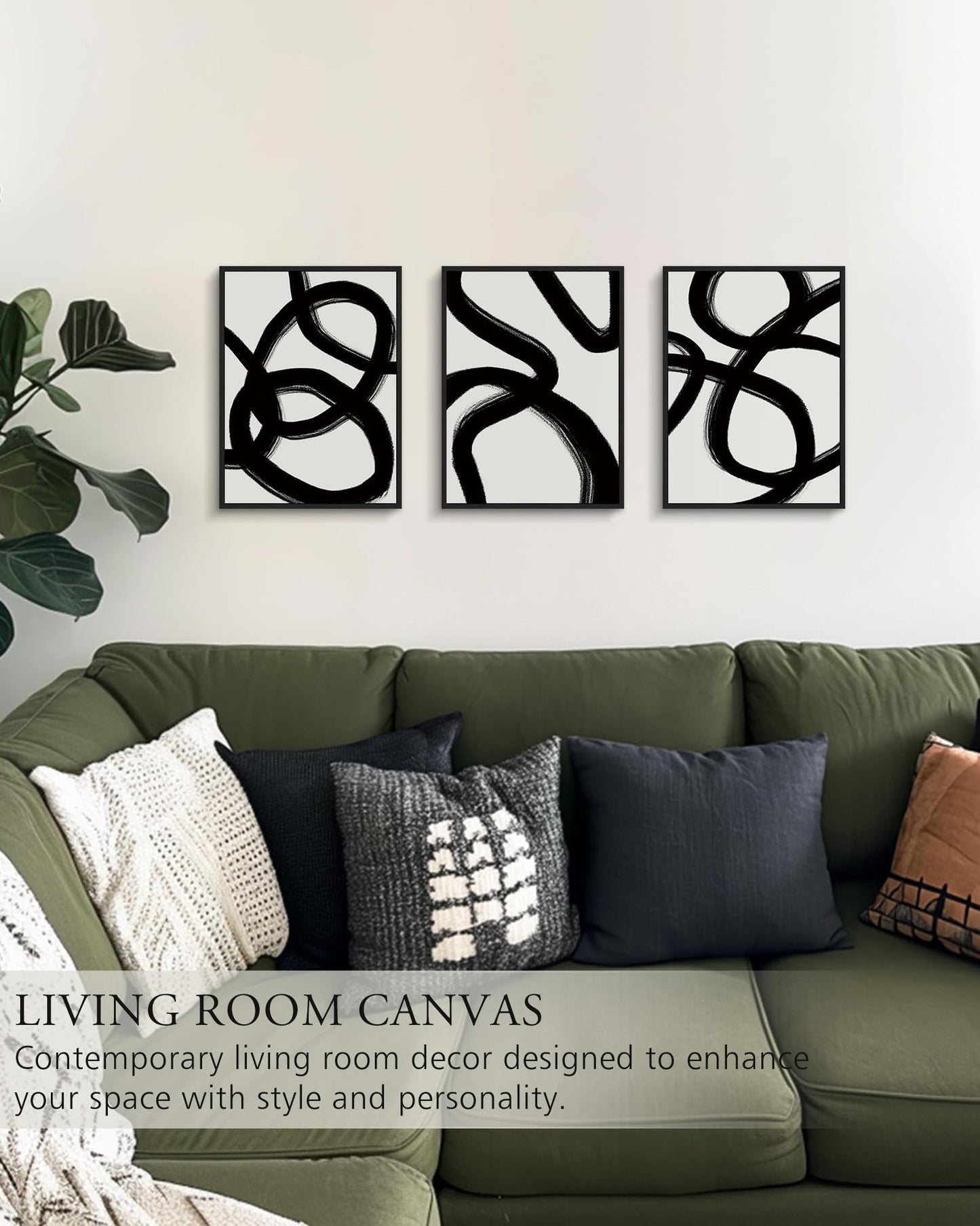 KUVIOKE Black and Grey Abstract Framed Wall Art Ink Wash Minimalist Lines Painting Artwork for Bedroom Hallway 12x16in (Black Framed)