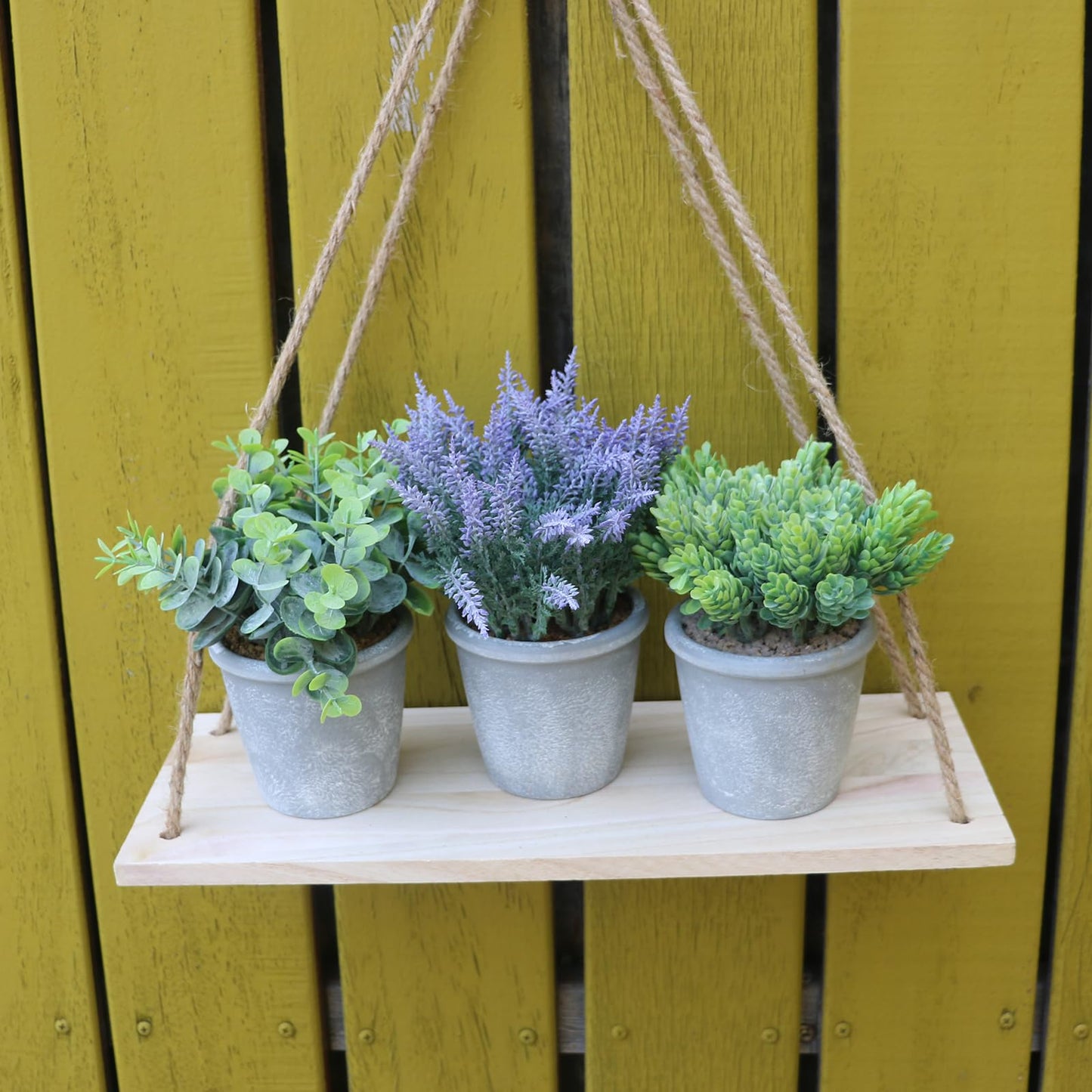 COTSEN 3 Pack Artificial Potted Plants Fake Potted Plants Artificia Eucalyptus Artificial Fake Flowers Hops Plants Artificial Lavender for Bookshelf Desk Home Decorate