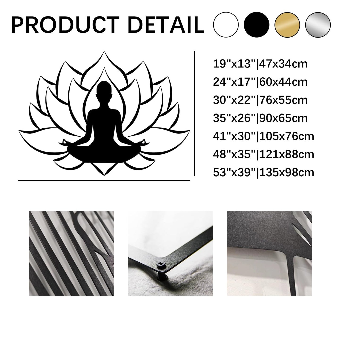 Veplsur Lotus Flower Decor, Metal Zen Wall Art, Yoga Zen Sign Decorative, Yoga Decor, Lotus Wall Hanging, Meditation Wall Art, Symmetry Art, Yoga Studio Decor, Home Decor (Black, 24"x17"|60x44cm)