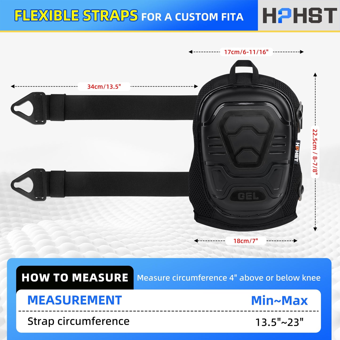 HPHST Professional Heavy-Duty Work Knee Pads with Gel & Foam Cushion – Slip-Resistant Support for Construction, Flooring, and Gardening (Black)