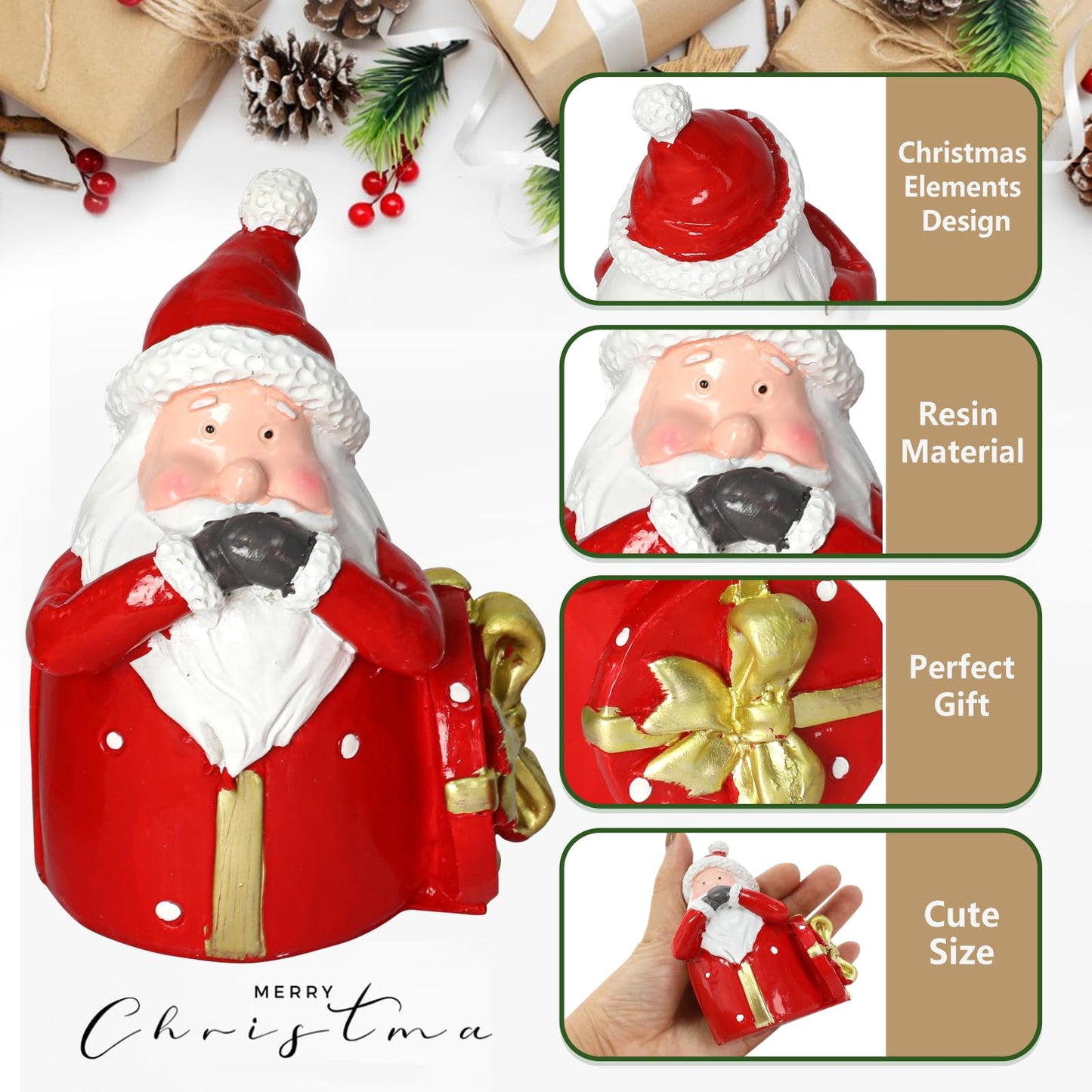 CFGPMM 3 Pcs Mini Santa Claus Statues, See No Evil Hear No Evil Speak No Evil Resin Figurines, Funny Christmas Gnomes for Xmas Home Desk Shelf Decor