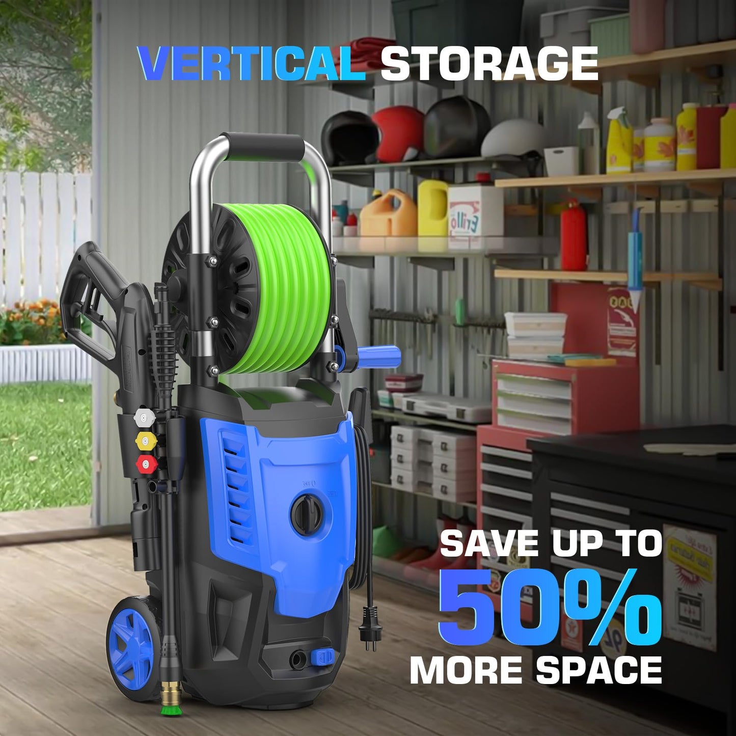4800 PSI Electric Pressure Washer- 4.0 GPM High Power Washer with 33FT Hose Reel, 4 Spray Tips and Soap Bottle for Car Washing, Fence Cleaning, Patio Maintenance（Upgraded）(Blue)