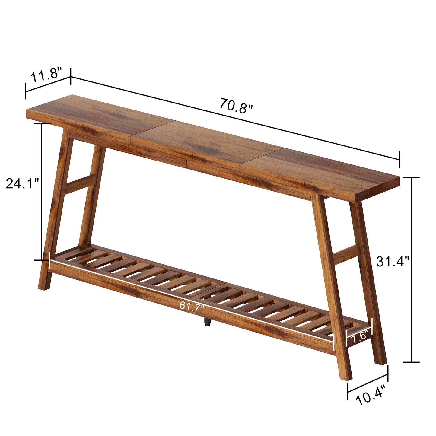 ChooChoo 70.9 Inch Long Console Tables for Entryway, Wood 2-Tier Entry Hallway Table, Narrow Sofa Table Behind Couch Table for Living Room, Entrance, Walnut