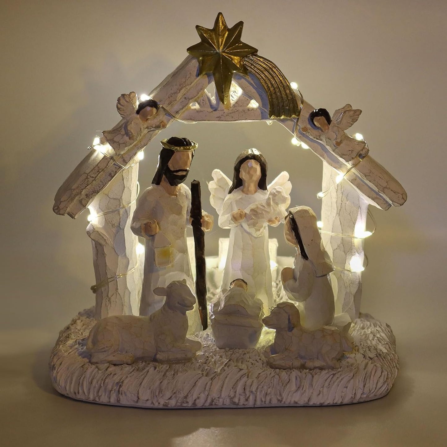 WANCHIY Nativity Set Indoor– Nativity Scene with Manger, Christmas Nativity Sets & Figures with LED Lights, Christmas Decorations Indoor for Home Display