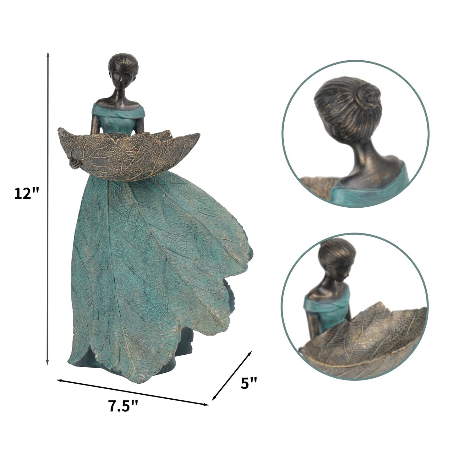 DiliComing Fairy Garden Statues Bird Feeder - 12 Inch Resin Fairy Statue for Outdoor Garden Decor, Outdoor Statues for Patio Yard Flower Beds, Gifts for Women (Green)