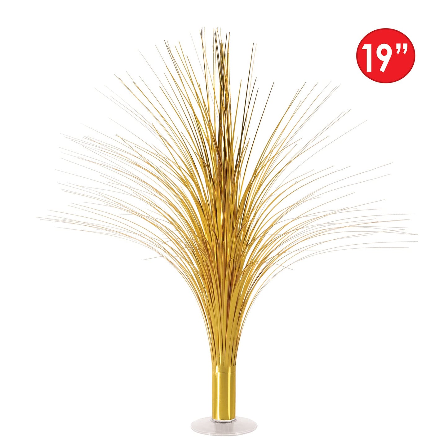 Beistle Metallic Spray Centerpieces - 2-Pack Elegant Gold Table Decorations with Clear Base, Shimmering Foil Sprays for New Year’s Eve, Hollywood Awards Night, Graduation and Celebration Events, 19”