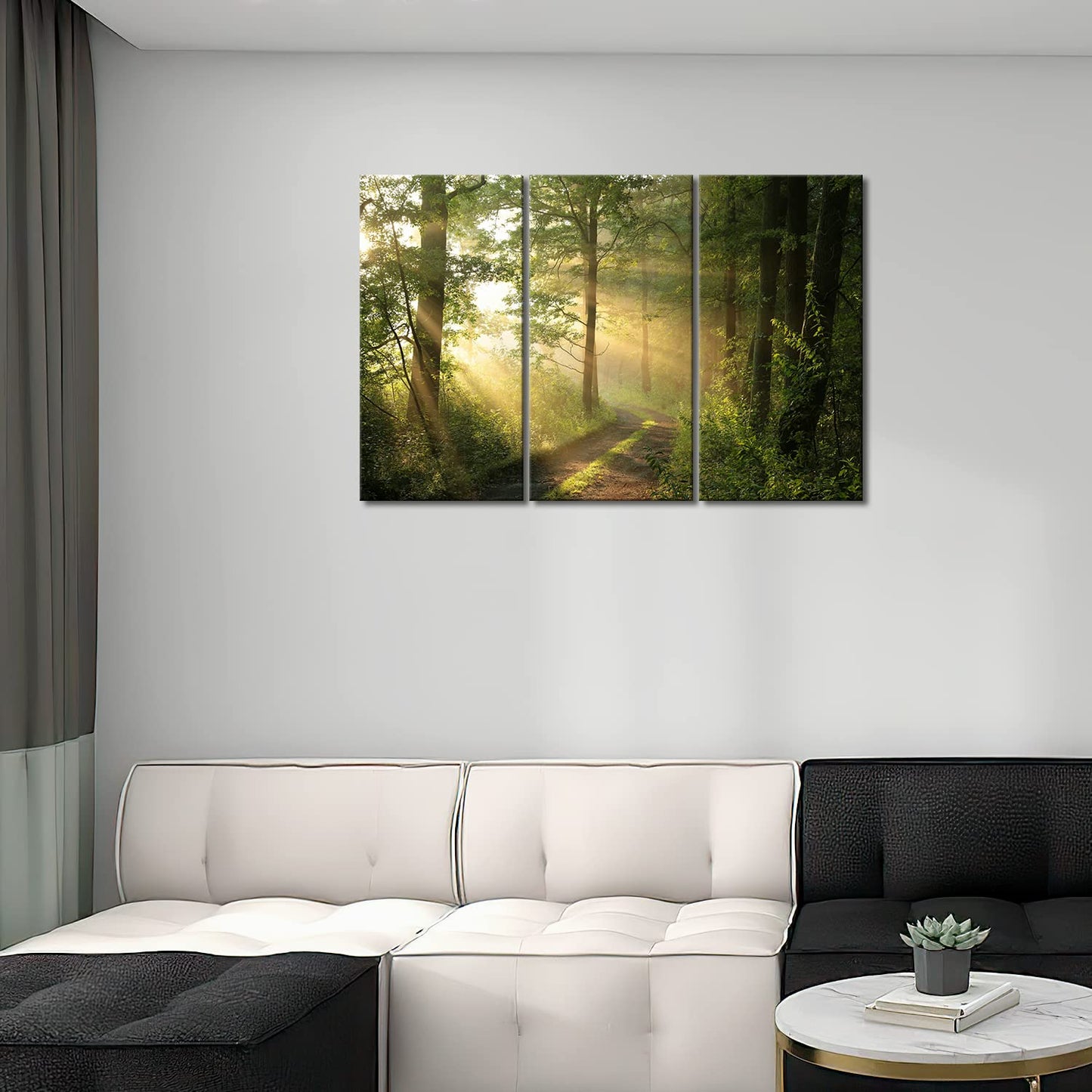 Forest Nature Wall Art Decor Sunshine Through Forest and Road Canvas Pictures Artwork 3 Panel Nuture Landscape Painting Prints for Home Living Dining Room Kitchen