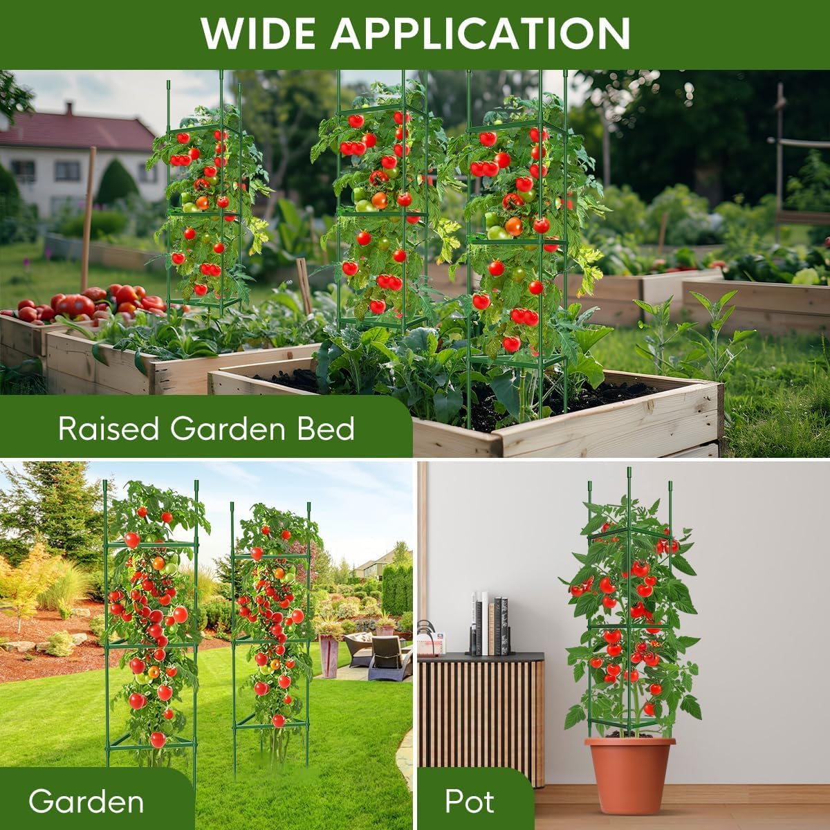 4PCS Tomato Cages for Garden, Tomato Trellis for Raised Garden Bed, 51.2" Tall Cage Plant Support for Pots, Gardening Supplies Trellis for Climbing Plants (4PCS，High: 51.2 Inch)