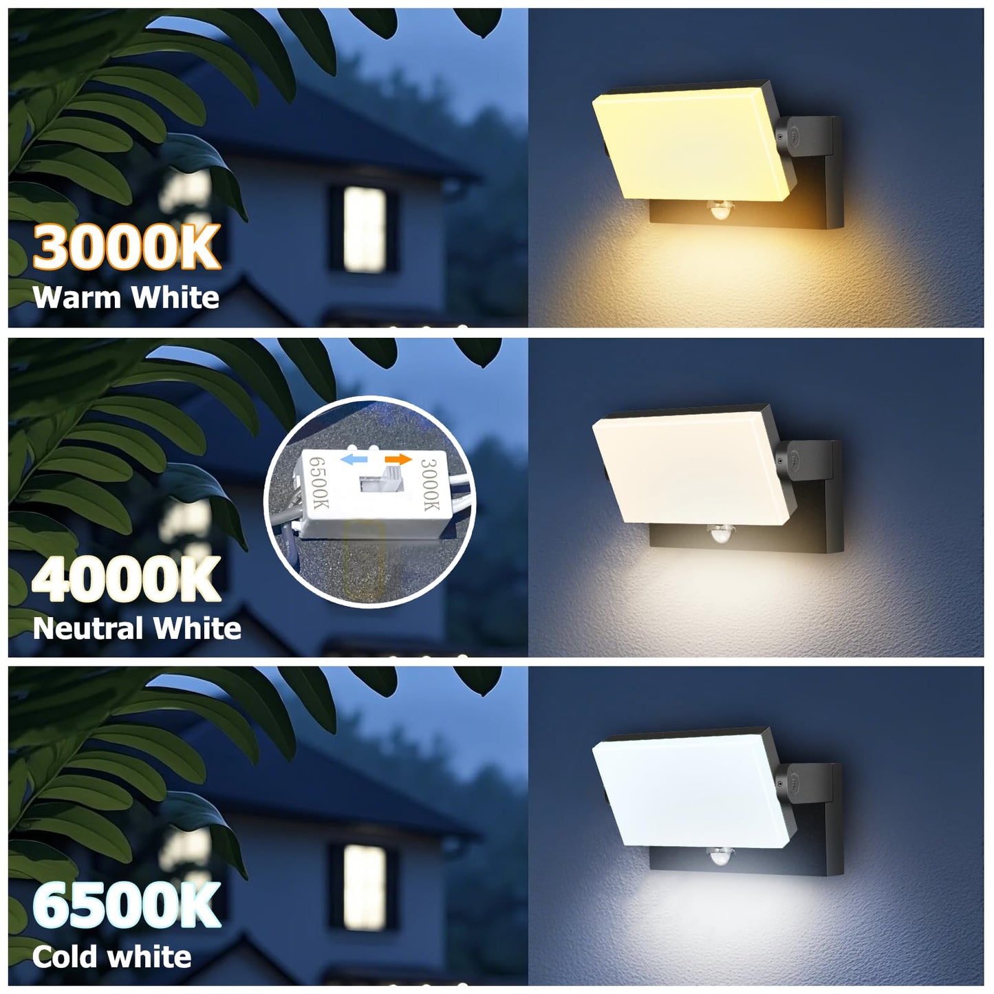 rosykite Motion Sensor Outdoor Wall Pack Lights,40W Acrylic LED Porch Lights 360 °Rotation,Waterproof 5000K/4000K/6000K Exterior Flood Wall Sconce Light for Garage