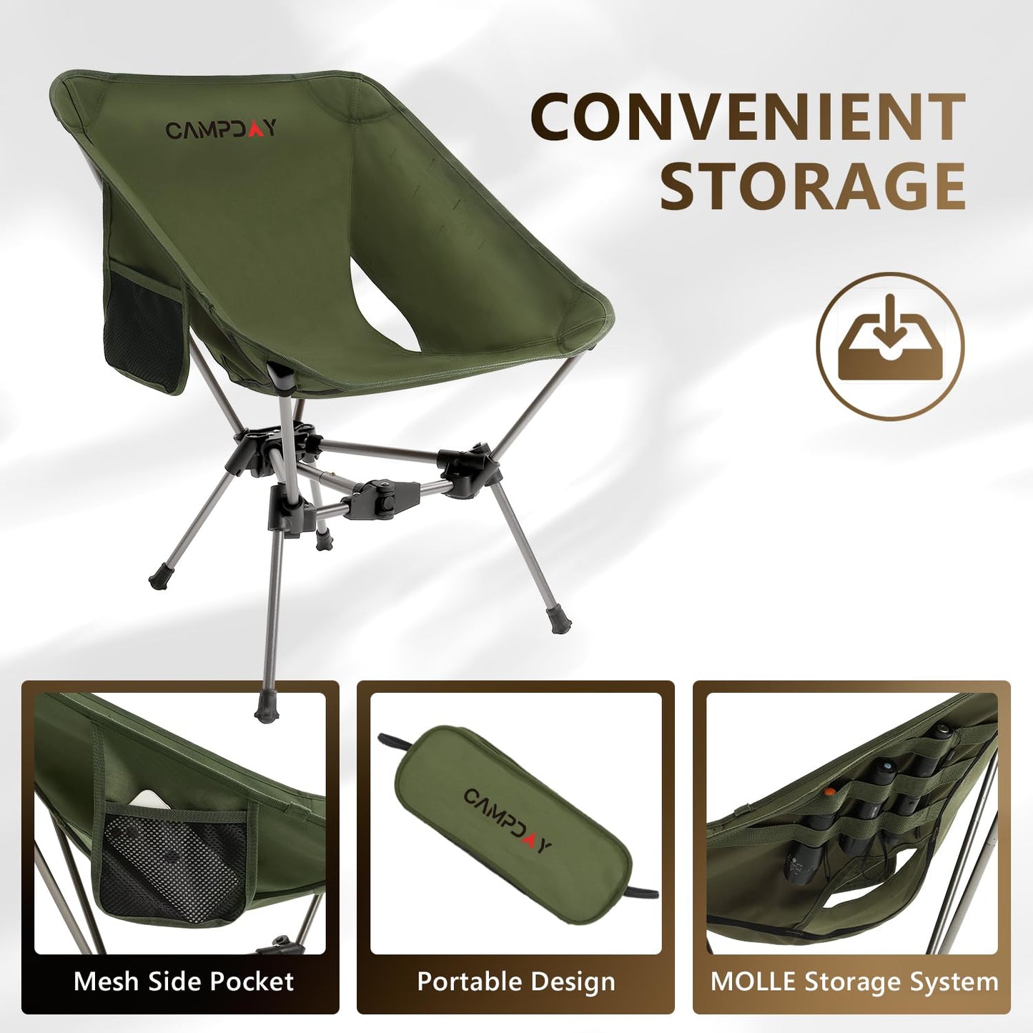 Campday Camping Chair Backpacking Portable Hiking Ultralight Small Lightweight Folding Chair for Outdoor Camp Beach Picnic Concert, Supports 330lbs (Green,1PCS)