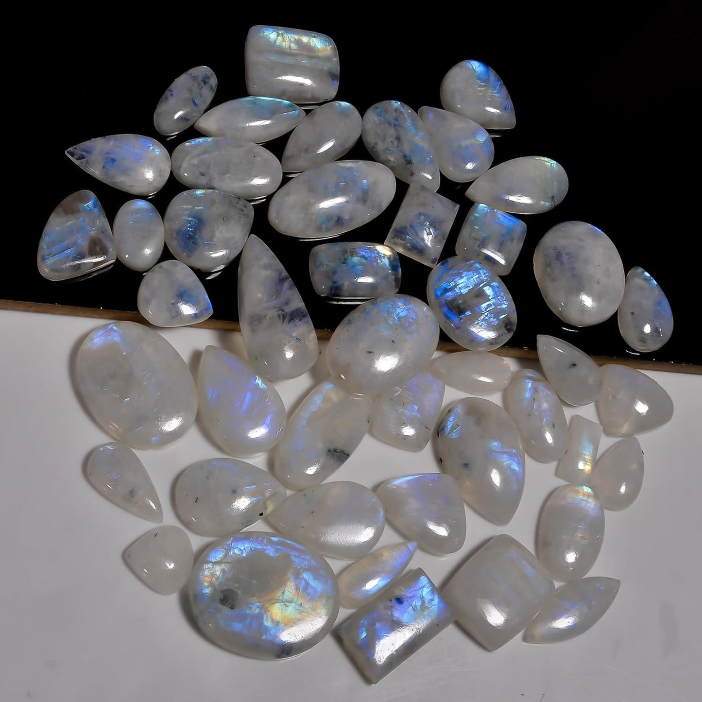 Natural 5, 4 & 3 Pcs Gemstones Cabochons Lot (15–30 MM), Multi Shape Stones for Jewelry Making Supplies Healing Crystals Gems Loose Gemstones (Tourmilated moonstone, 5pcs)