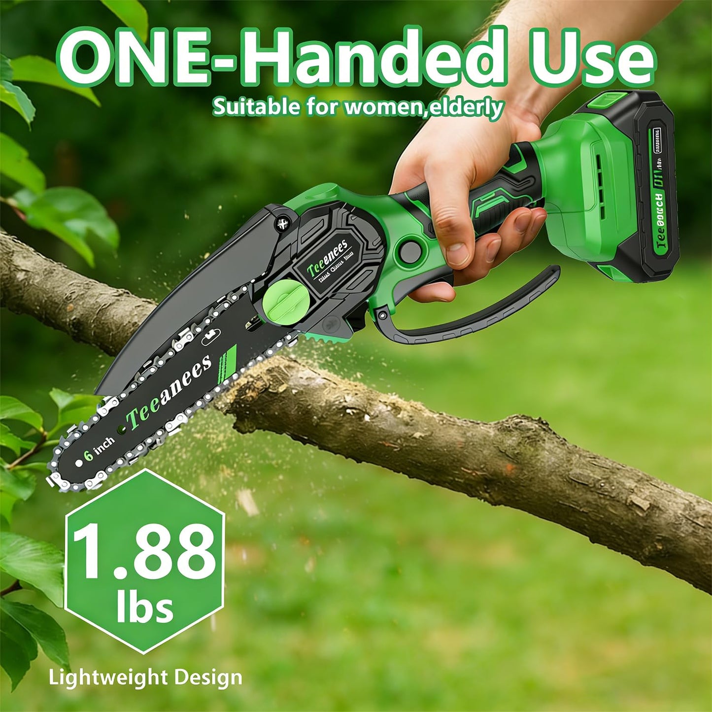 TEEANEES Mini Chainsaw Cordless, 6-Inch Small Electric Chainsaw with 21V Battery & 3 Chains, Hand Held Chain Saw Battery Powered for Wood Cutting & Tree Trimming, Ideal Gardening Gift for Men Dad.