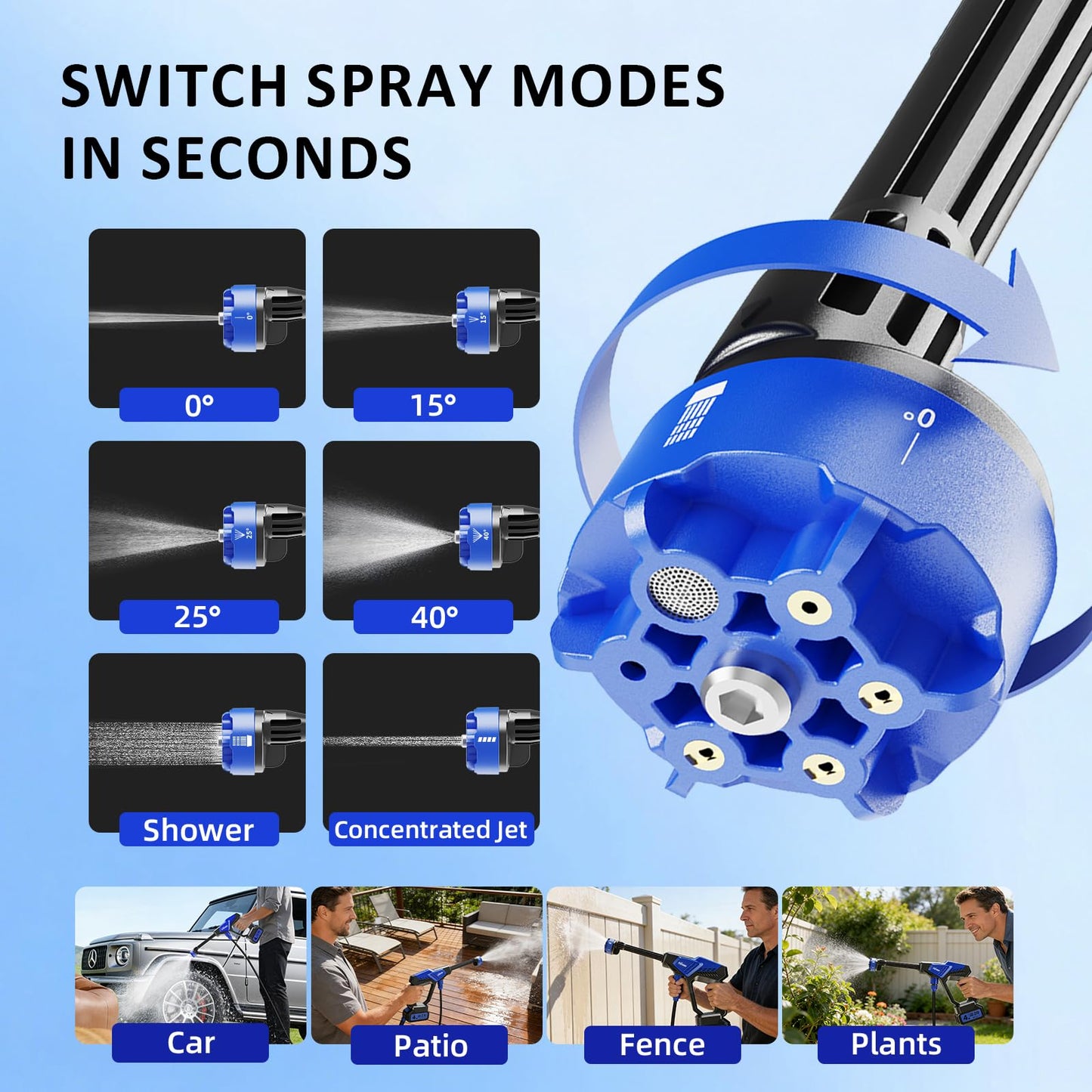 Fvrnoss Portable Handheld Cleaning Tool, Lightweight Compact Spray Tool with 6-in-1 Nozzle for Car Patio Window Garden Outdoor Use and Daily Home Maintenance, Black