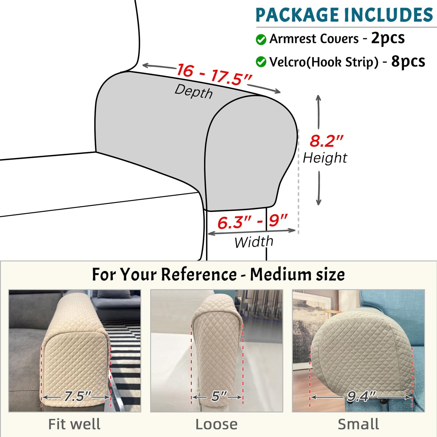 Roytub Couch Arm Covers, Breathable Armrest Cover for Sofa, Armchair, Loveseat, Scratch-Resistant Recliner Arm Covers Protect and Decorate Your Sofa(Medium, Beige, 2PCS)