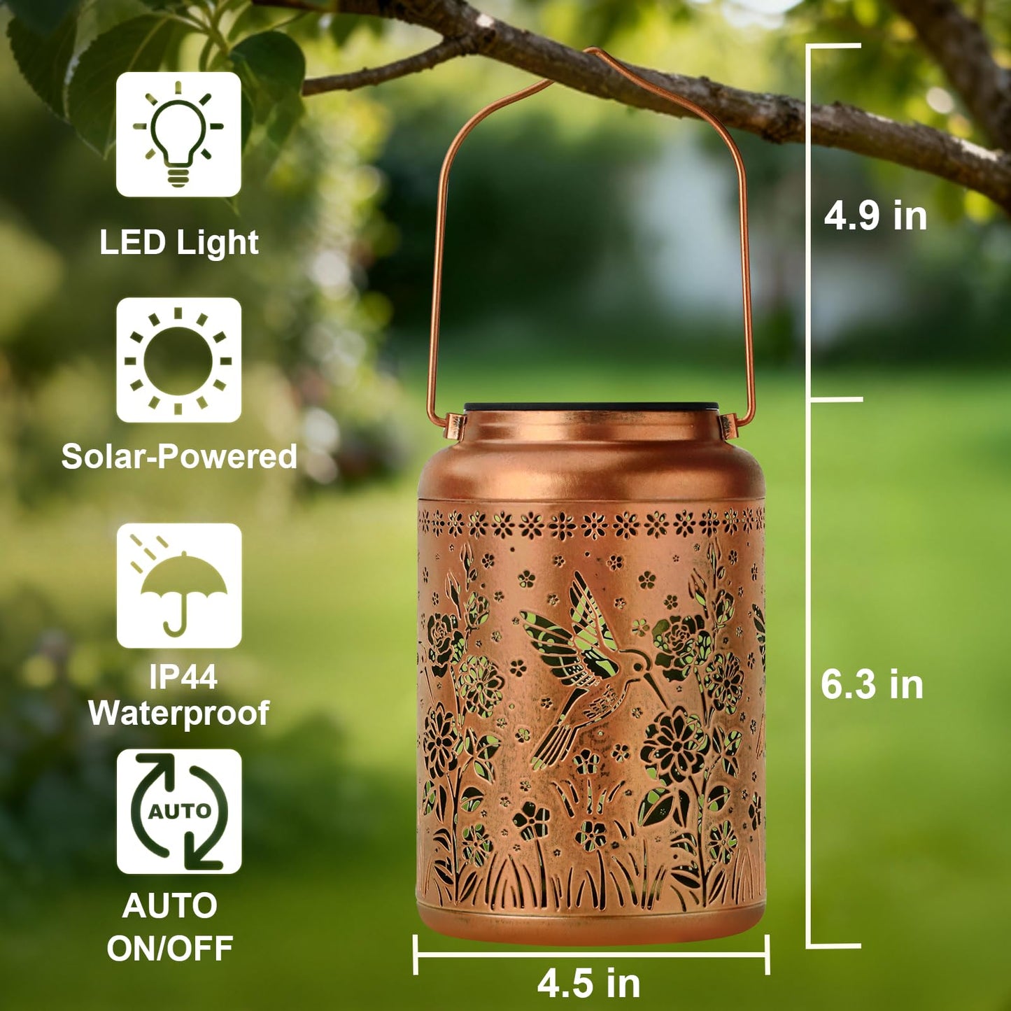 Mothers Day Gifts, Hummingbird Solar Lanterns Garden Decor Birthday Gifts for Women Mom Grandma Hanging Solar Lights Outdoor Waterproof Decoration for Outside LED Lanterns for Yard Patio Lawn