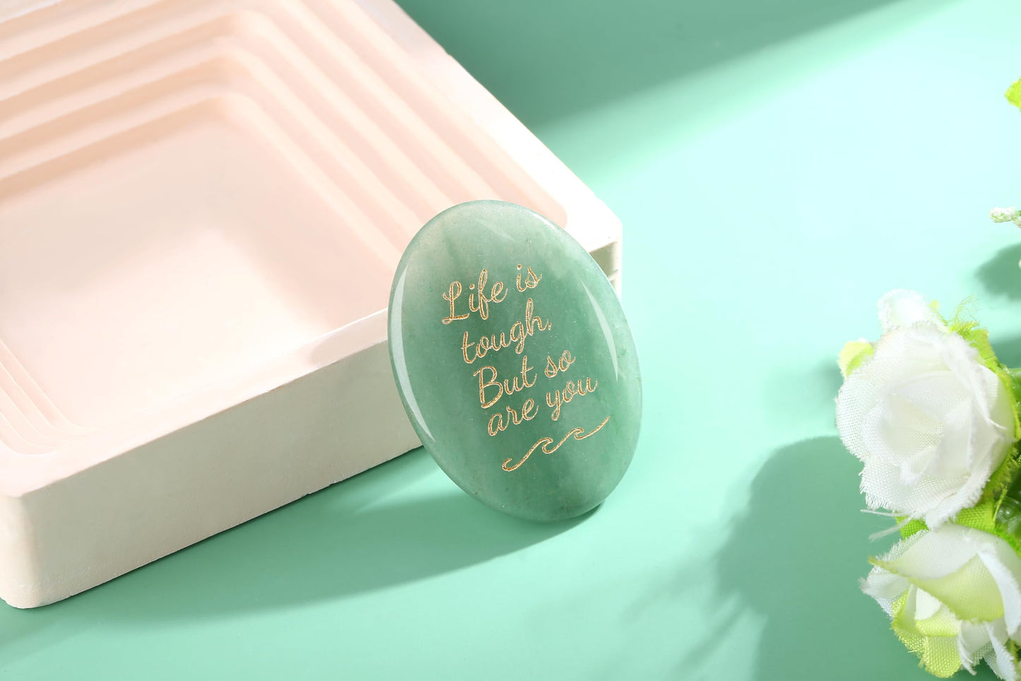 NUKAYAI Inspirational Gifts Worry Stone Green Aventurine Crystal Trinkets Crystals and Healing Stones Oval Natural Fidget Meditation Accessories Gemstones Reiki Palm Anxiety Relief Items for Women Men