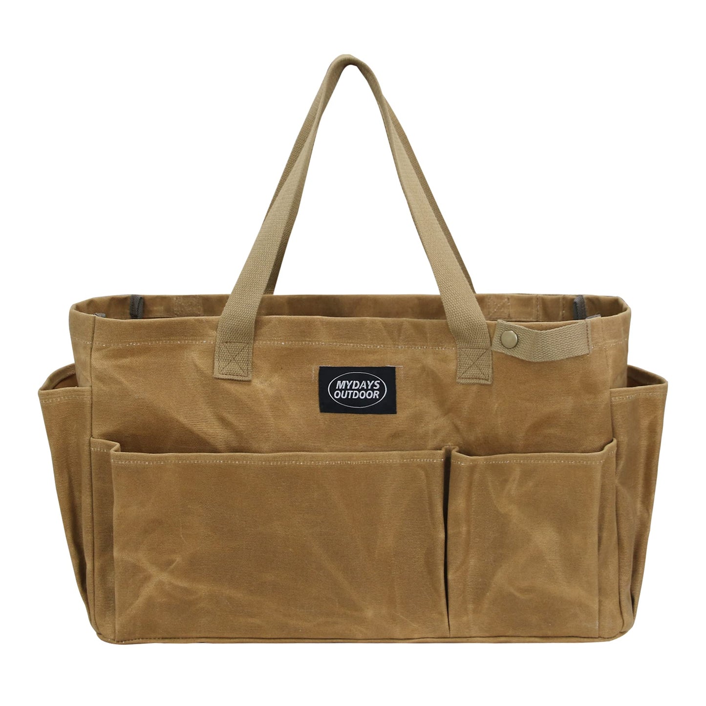 MYDAYS OUTDOOR Portable Garden Camping Tool Storage Bag,Waxed Canvas Firewood Carrier Tote bag,Collapsible Sturdy Garden Basket Great for Women, Gardener, Electrician, Repairer (Khaki)