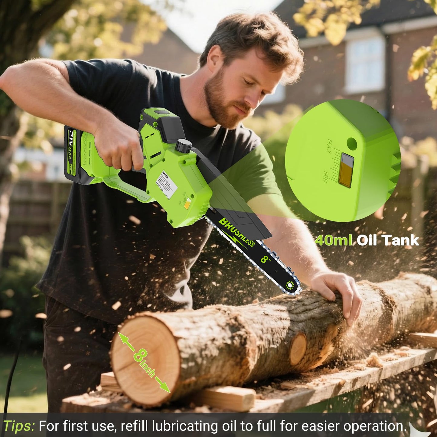 2-In-1 Cordless Electric Pole Saw for Tree Trimming, 8 Inch Chainsaw with 2 x 3000mAh Batteries, LCD Display, 15.6 FT Max Reach, 180° Adjustable Cutting Head for Tree Trimmer Limb Branch Cutter Pruner