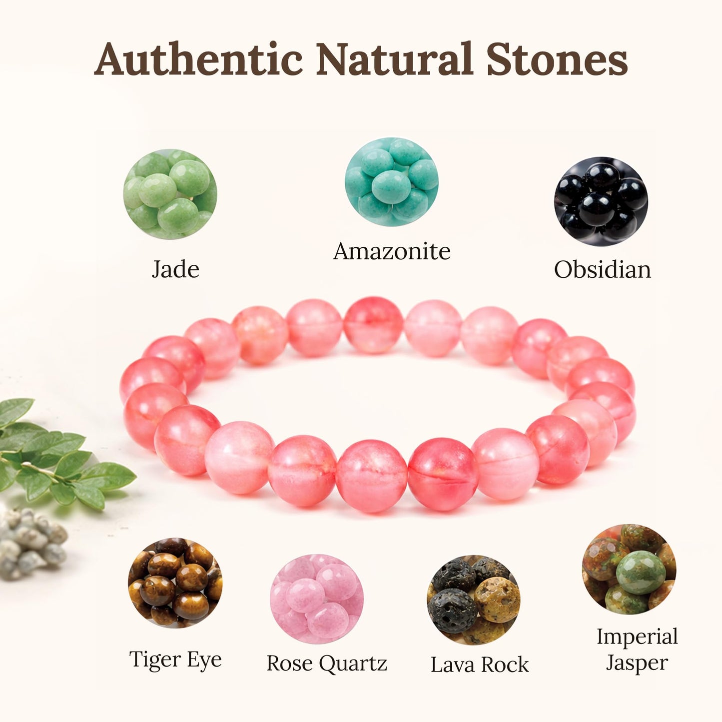 Elm City Direct 8mm Natural Stone Beaded Bracelet – Unisex Crystal Stretch Bracelets for Men & Women, Chakra & Healing Jewelry, Gift-Ready Beaded Bracelets (Watermelon Crystal, 8mm)