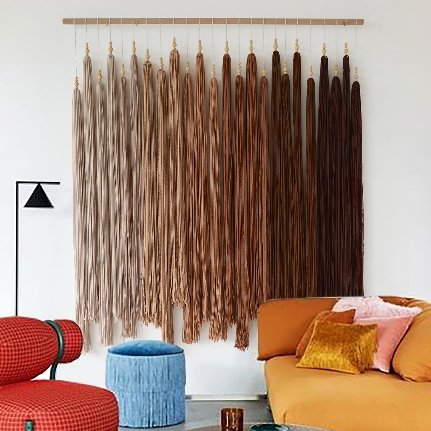 IOWER Macrame Wall Hanging Yarn Fiber Wall Art Beaded Tassel Home Decor for Bedroom Living Room 39" W x 45" L