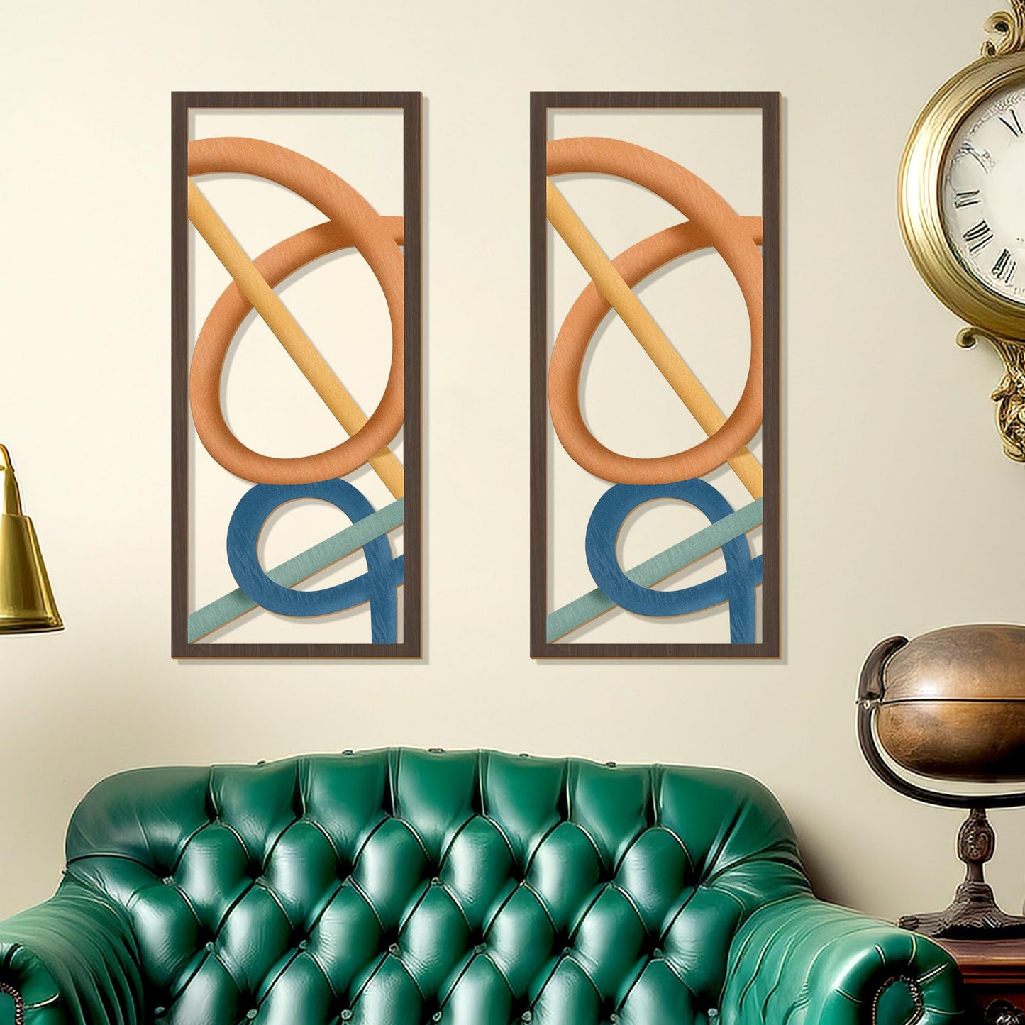 Zzbakress 2 Pcs Mid Century Modern Decor Wooden Geometric Wall Art Abstract Wall Decor Art Elegant Wall Decor for Home Living Room Bedroom