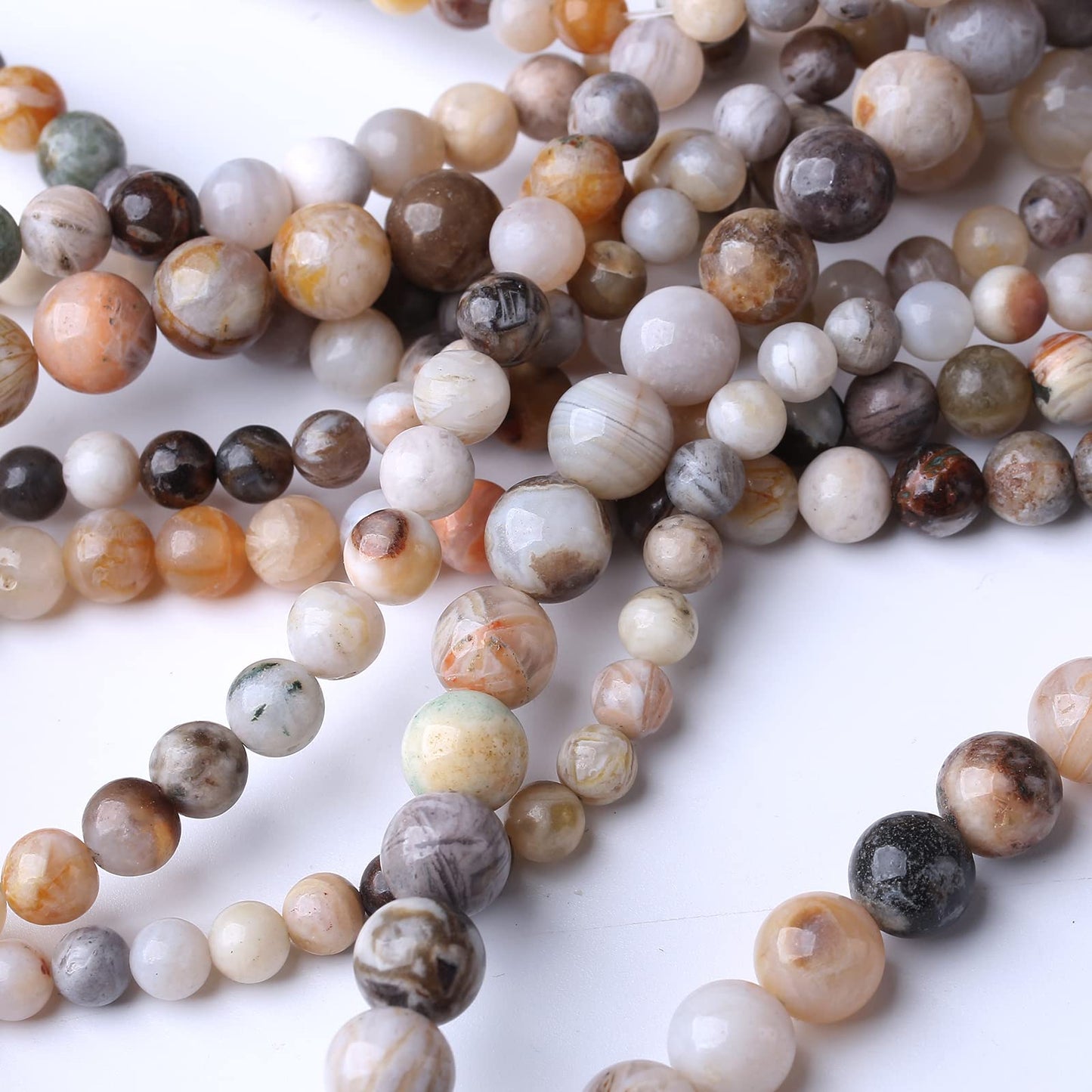 45PCS 8MM Natural Bamboo Leaf Agate Stone Beads Energy Healing Beads for DIY Jewelry Bracelet Necklace Making for Jewelry Making15Inch
