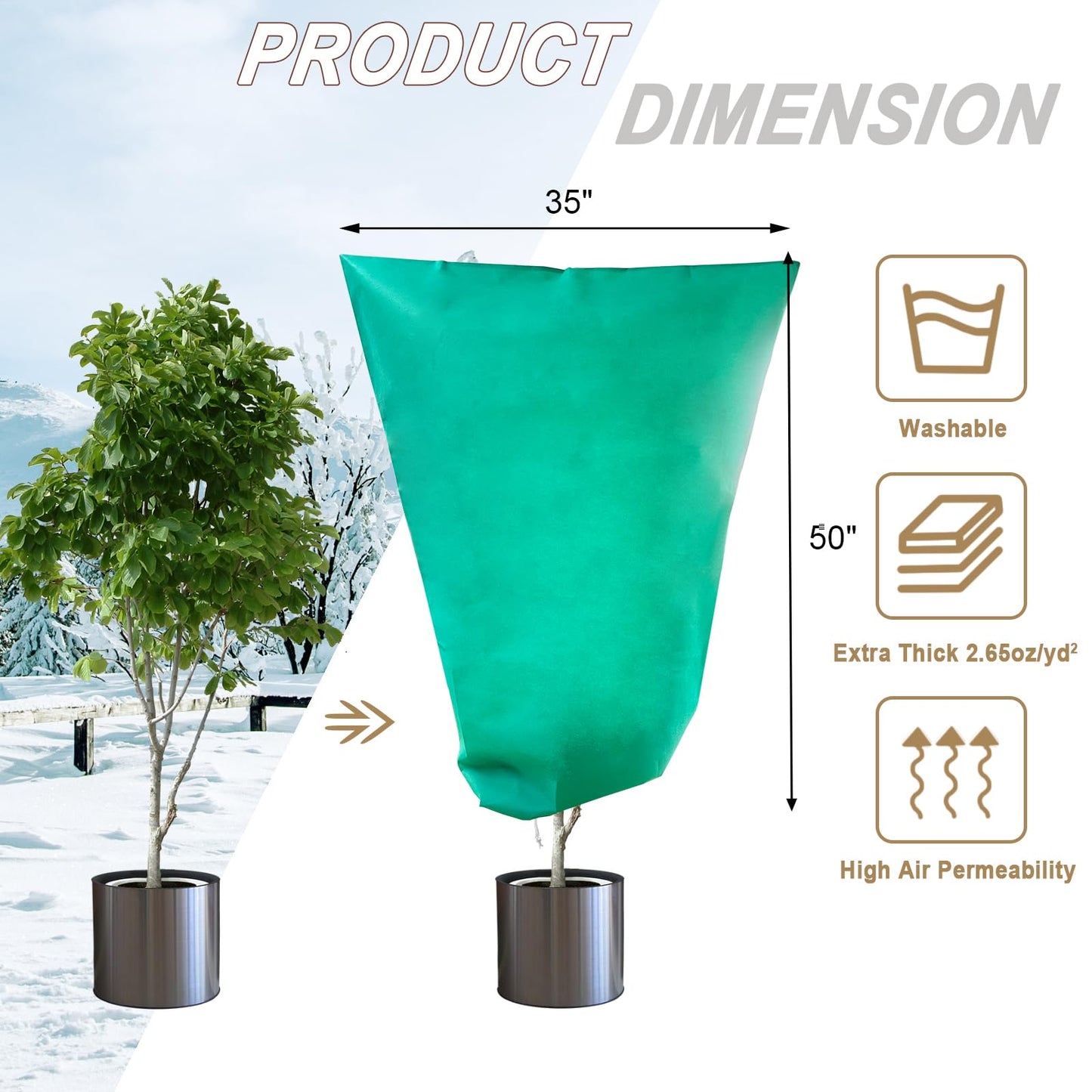 Plant Covers Freeze Protection – 35" × 50" Reusable Plant Protector Bag with Drawstring and Zipper for Plants Trees Shrub, Frost Jacket Warm Blanket for Freeze Frost Protection Season Extension