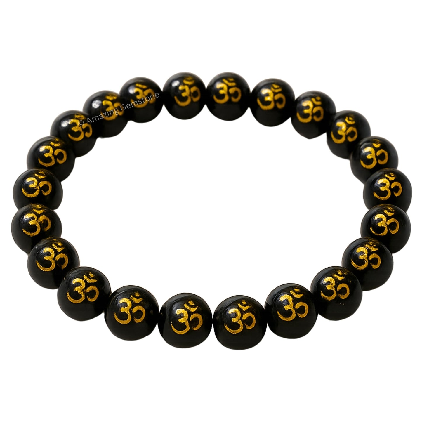 Amazing Gemstone Crystal Bracelet for Women Men's Gifts - Protection Healing Crystal Bracelet - 8mm Gemstone Beaded Stretchable Bracelet Pulseras Para Hombres Mujer Stocking Stuffers Mothers Day Gift (OM Black Agate)