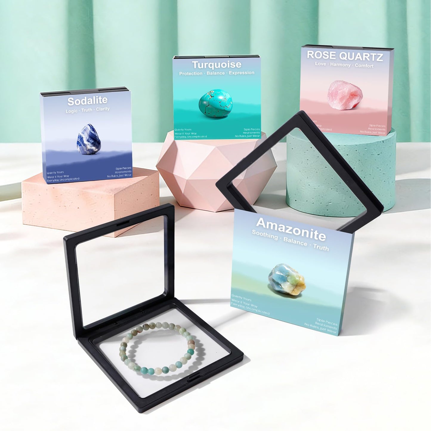 Risyfjew 6MM Handmade Amazonite Natural Gemstone Stretch Elastic Bracelet,PE Film Anti-oxidation Packaging Natural Stone Crystal Healing Power Energy Gifts for Adult
