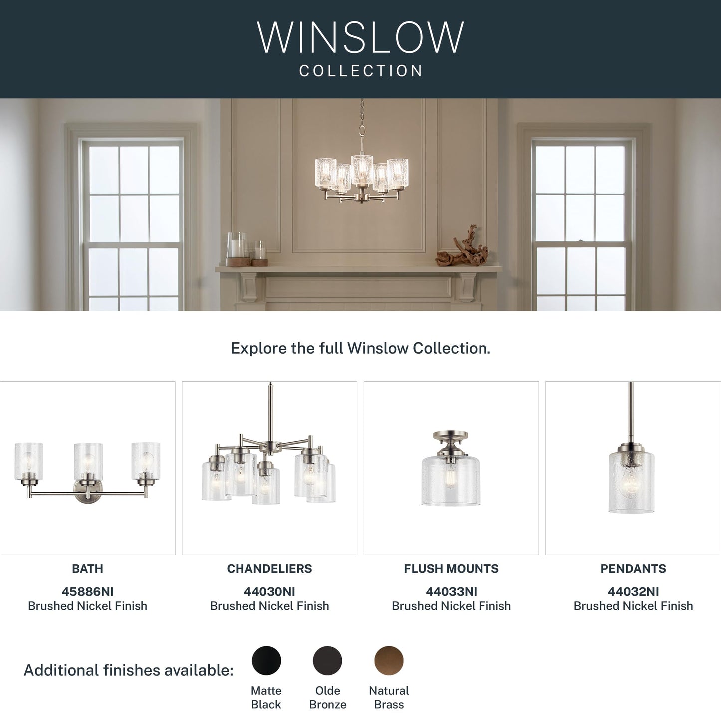 Kichler Winslow 7.5" Mini Kitchen Pendant with Clear Seeded Glass in Brushed Nickel, (7.5" H x 4.25" W), 44032NI