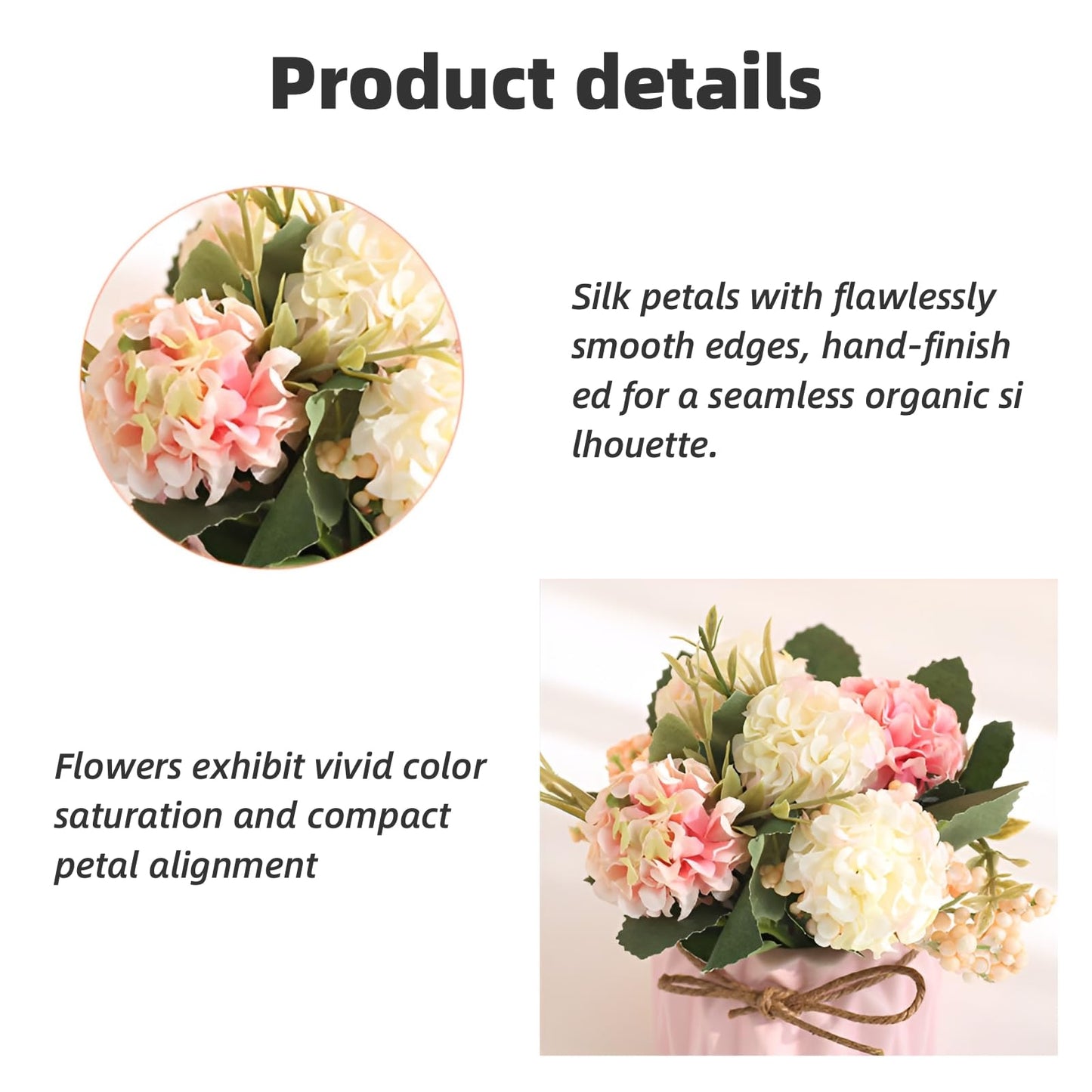 YACVRLT 2 PCS Mini Hygrangea Artificial Flowers in Vase, Small Centerpiece Table Decorations - Fake Plant in Vase, Faux Hydrangea Flower Decor for Home, Wedding, Office and Party