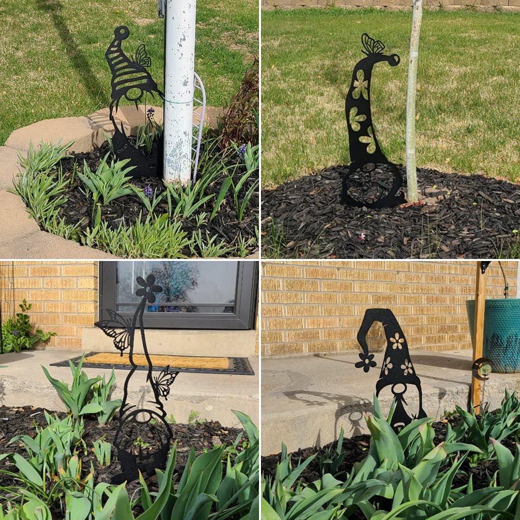RealSteel Metal Garden Gnomes Outdoor – 4 Pack Steel Lawn Ornaments & Statues, Funny Yard Décor, Weatherproof Garden Decorations, Whimsical Yard Art, Holiday Seasonal Décor, Unique Gift for Gardeners