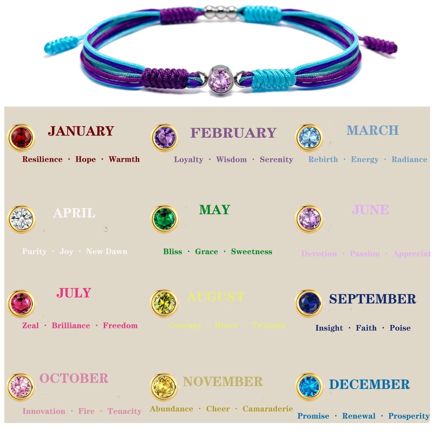 Crgwxzl June Birthstone Bracelets for Women Men,Healing Crystal Protection Stone Blue Purple Imperial Jasper Beads Bracelet,String Wrap Zodiac Month Bracelets Birthday Jewelry Gifts