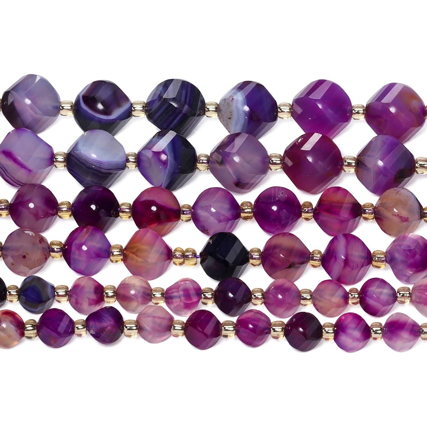 Yochus 42pcs Natural Purple Striped Agate Stone Beads for Bracelet，2strands 6mm Facted Twist Loose Gemstone Beads for Jewelry Making DIY Craft Necklace Earring