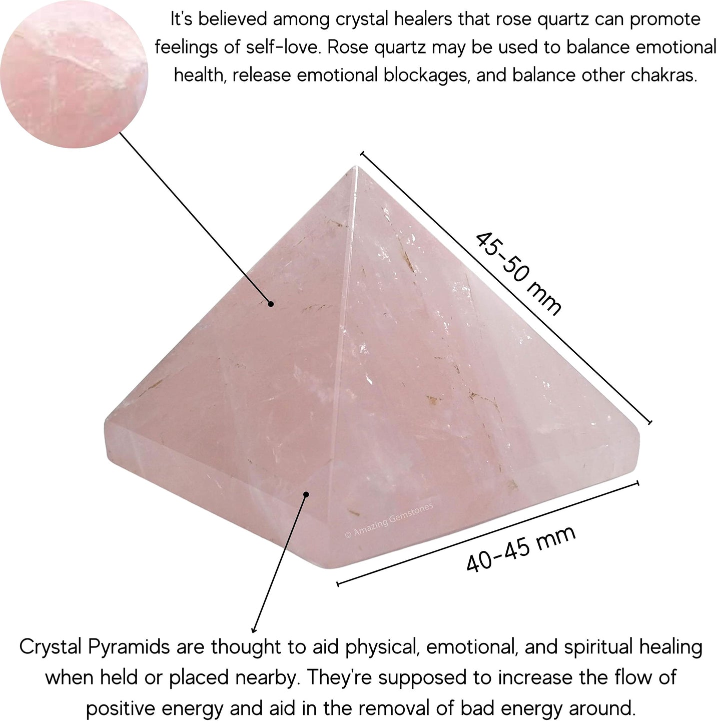 Amazing Gemstone Star Rose Quartz Pyramid Crystal Healing Stones - 2" Great Pyramid Figurine of Natural Stone Pyramid for Meditation, Reiki, Chakra Balancing and Crystal Pyramids Grid