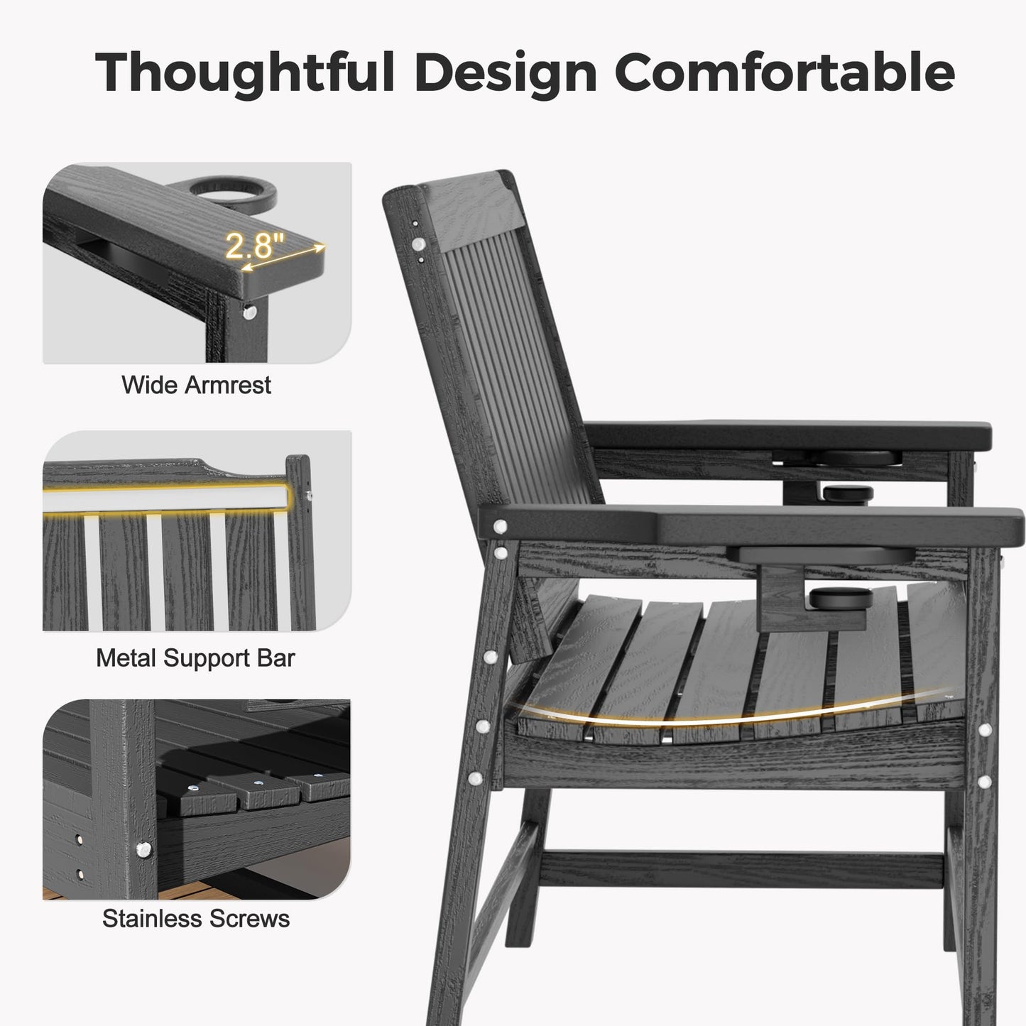WACASA 48" Outdoor Bench, HDPE Weatherproof Porch Bench, 2-Person Garden Benches with 660 Lbs, Waterproof Patio Benches for Outside Balcony Deck Backyard, Grey