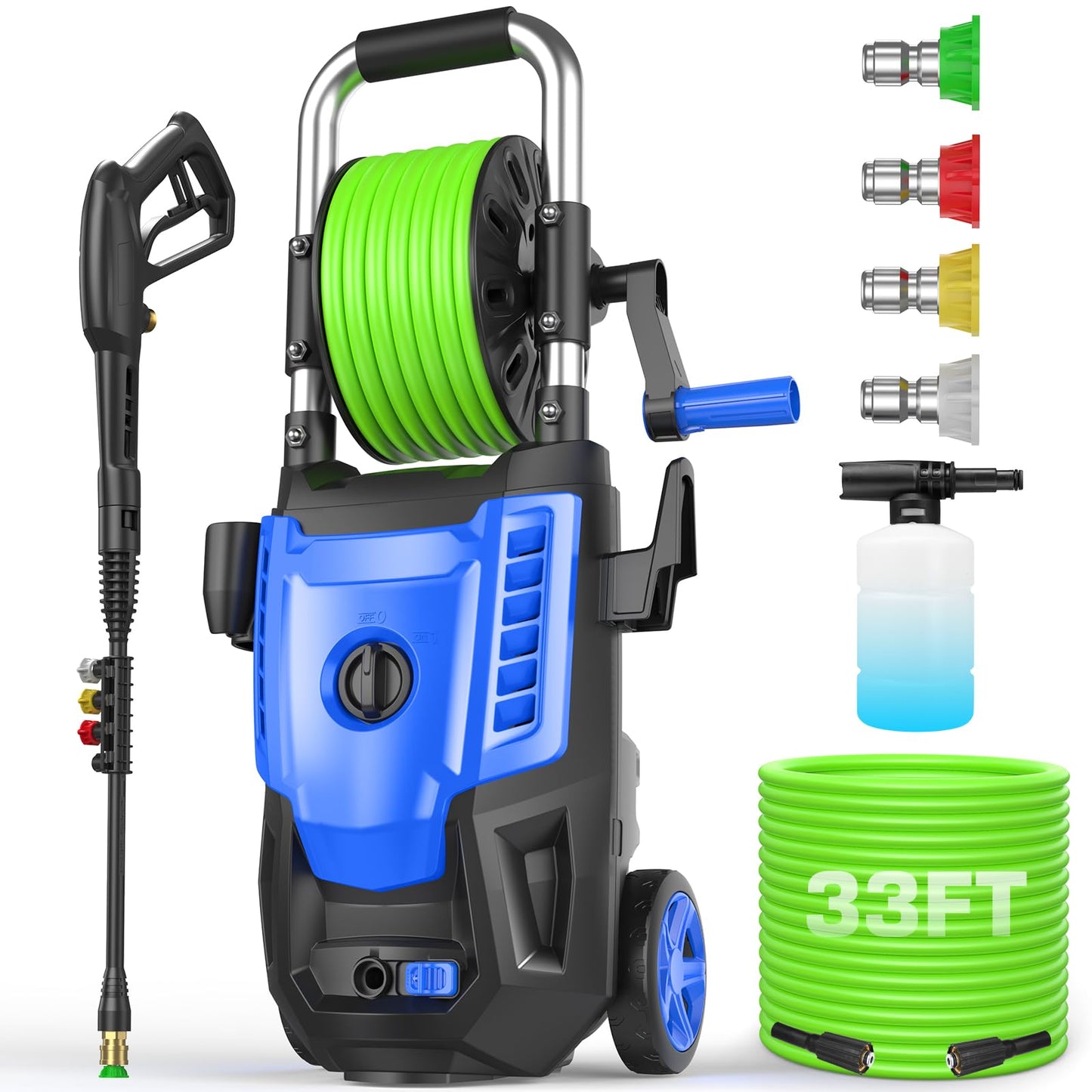 4800 PSI Electric Pressure Washer- 4.0 GPM High Power Washer with 33FT Hose Reel, 4 Spray Tips and Soap Bottle for Car Washing, Fence Cleaning, Patio Maintenance（Upgraded）(Blue)
