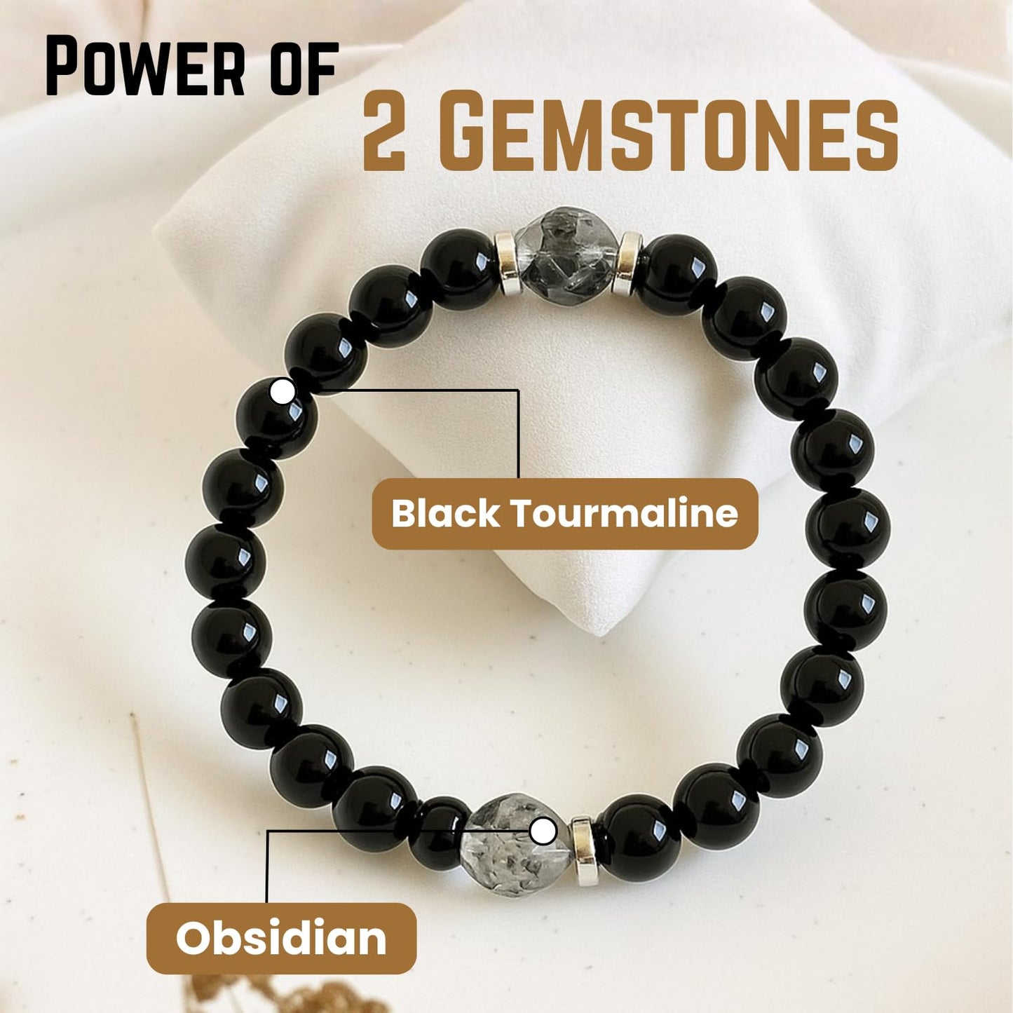 AKDNZ Obsidian & Black Tourmaline Bracelet for Women & Men - 6mm Manifestation & Protection Healing Crystal Bracelets, Handmade Spiritual Gemstones for Mother’s, Father’s Day, Christmas & Anniversary