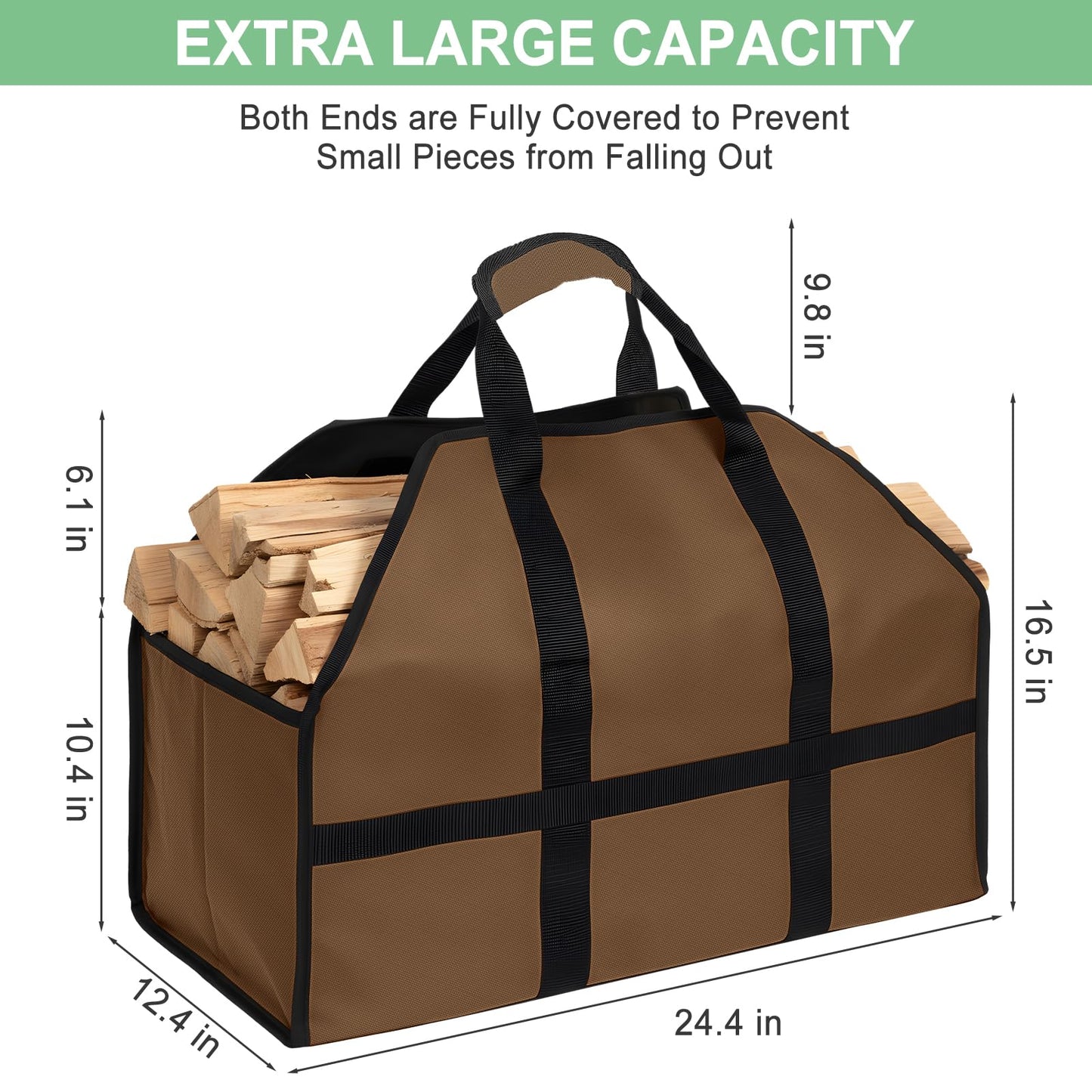 LBTING Firewood Log Carrier, Heavy Duty Oxford Log Tote Wood Carrying Bag with Handle Strap, Suitable for Indoor Fireplace and Outdoor Camping - Brown