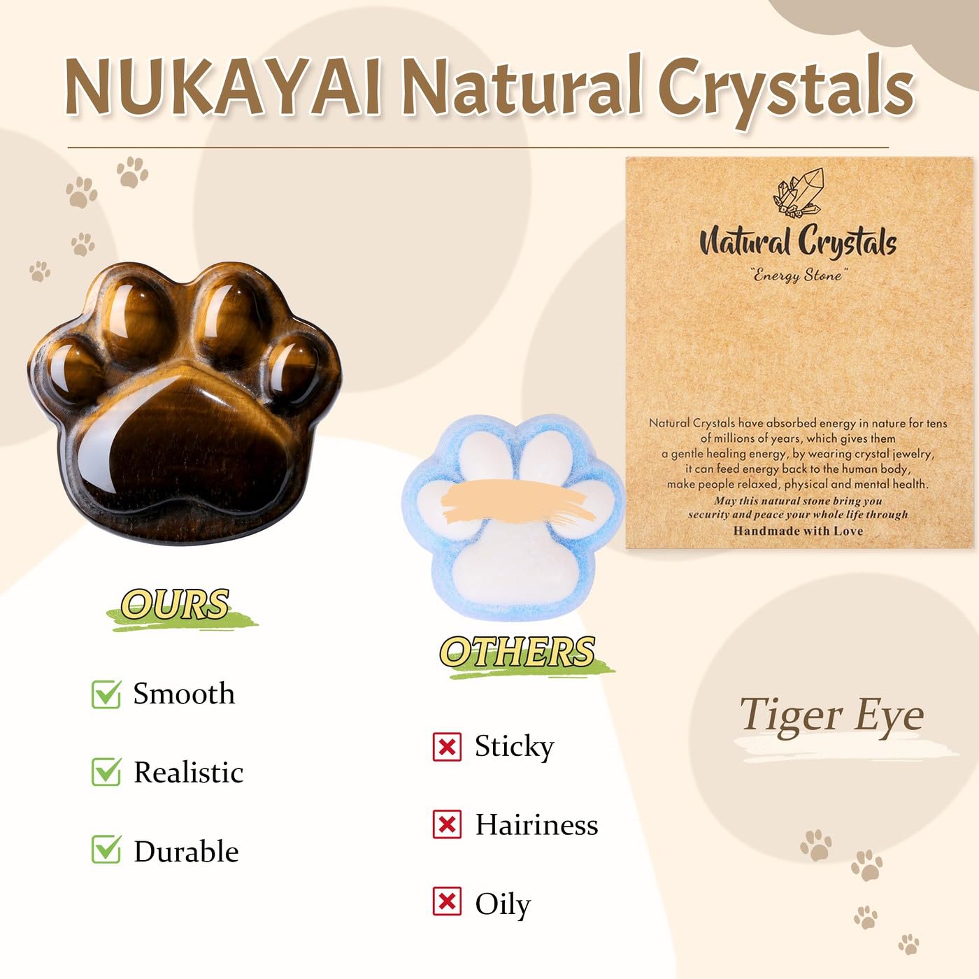 NUKAYAI Tiger Eye Cat Paw Crystal Statue Carved Figurines for Sculpture Worry Stone Crystals and Healing Stones Decor Mental Health Natural Gemstones Cute Cat Lover Gifts for Women