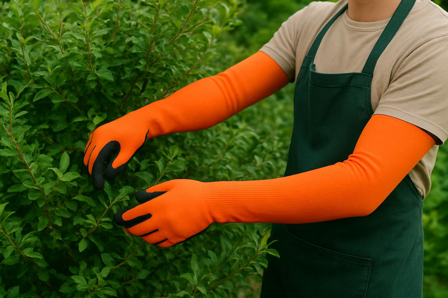 CHARGUY Long Sleeve Gardening Gloves Protection Sleeves No-Slip Grip, Durable Long Garden Gloves Flexible Sleeves, Women/Men (Orange, Small)