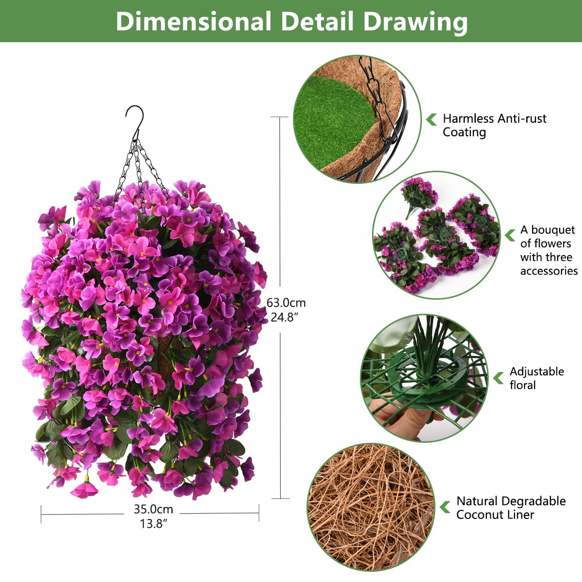 INQCMY Artificial Fake Hanging Plants Flowers Basket for Spring Summer Outdoor Outside Decoration,Faux Silk Begonia Flower in Planter Look Real UV Resistant for Home Porch Patio Balcony Yard Decor