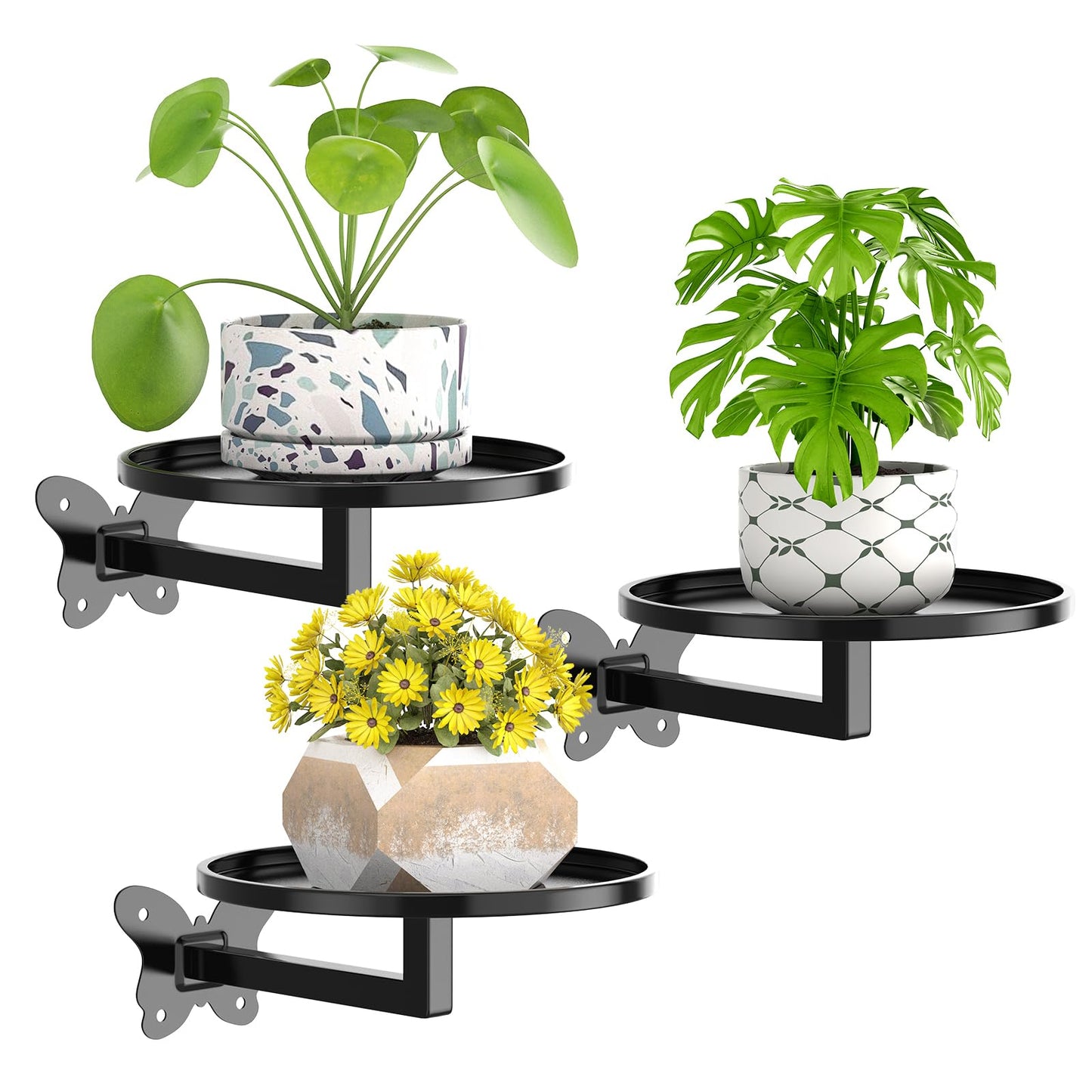 Wall Mounted Plant Holder - Butterfly Metal Hanging Shelf for Indoor Plants Succulents Flowers Decor Sturdy Wall-Mounted Storage for Bedroom Living Room Bathroom Space-Saving Home Organizer 3-Pack