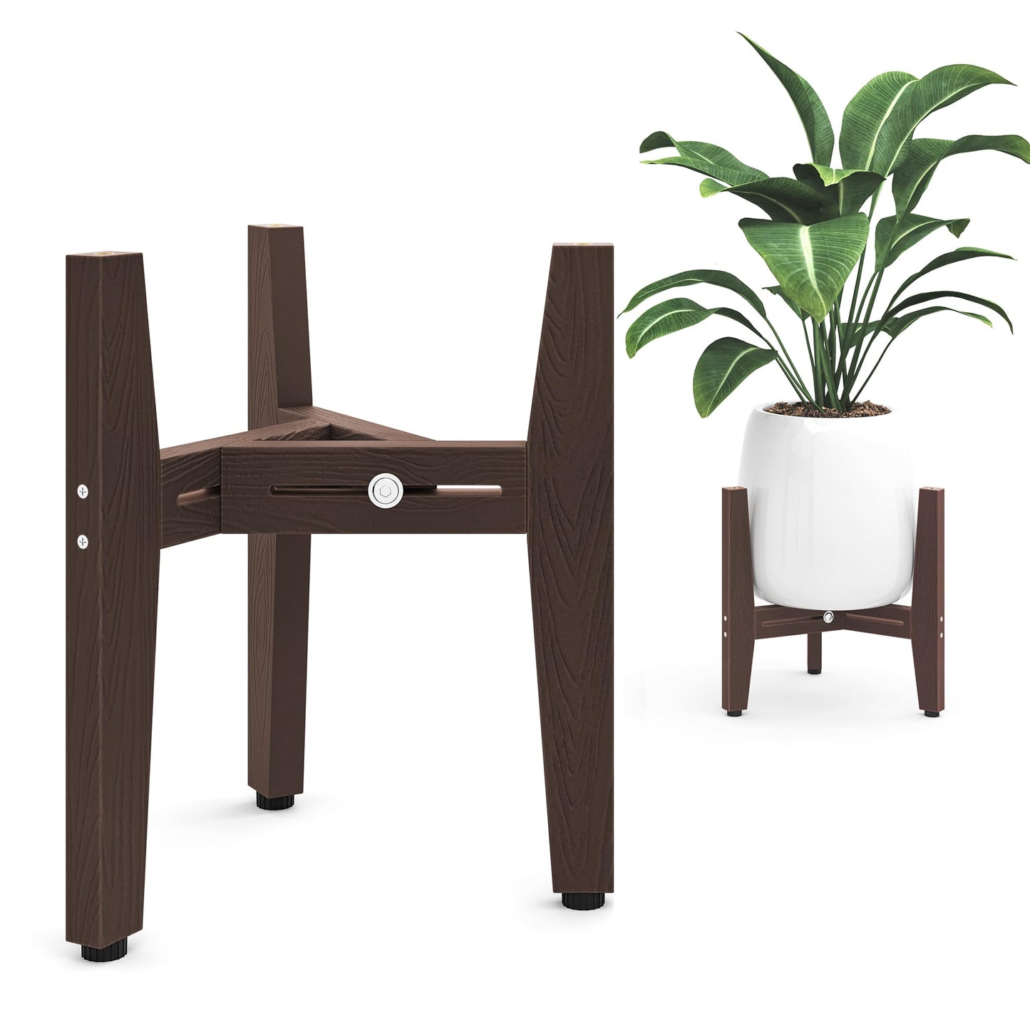 LUE BONA HDPS Plant Stand Indoor Outdoor, Adjustable Mid Century Modern Stand for Plants 8-12 Inch Pots, Coffee Brown